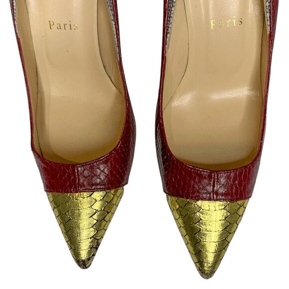Christian Louboutin Snakeskin Embossed Cutout Pump EU 37.5 US 7.5 Red High Heels - Picture 4 of 12
